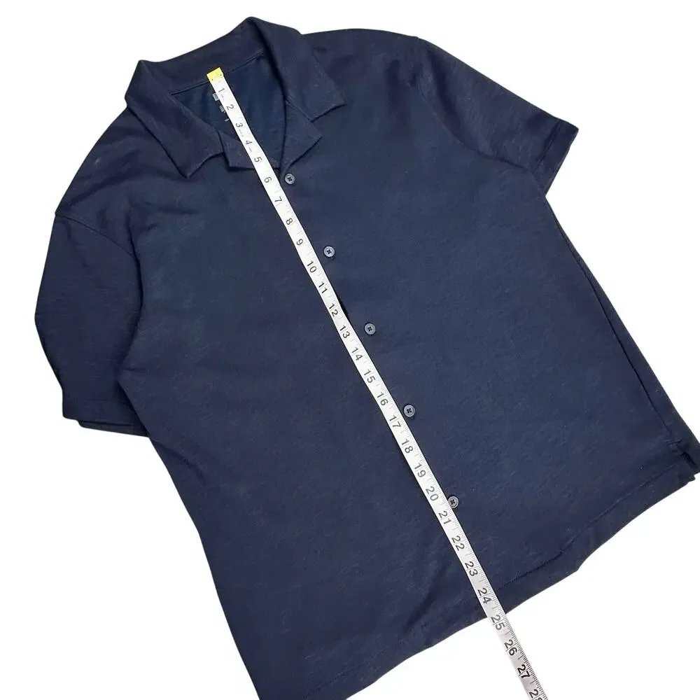 Uniqlo | Men | AIRism Navy Cotton Open Collar SS Button Up Shirt | Small